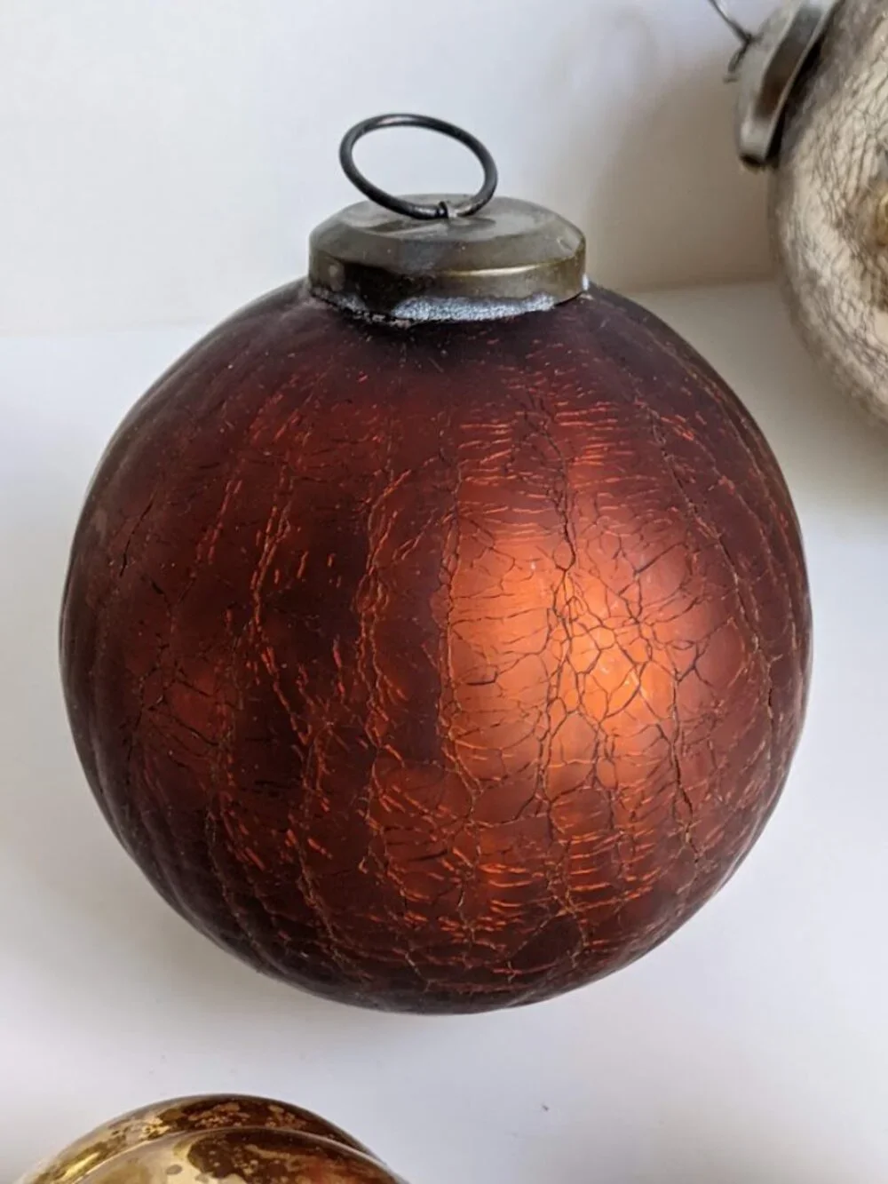 Vintage Brownish Red Crackle Mercury Glass Ornament Ball 3.75